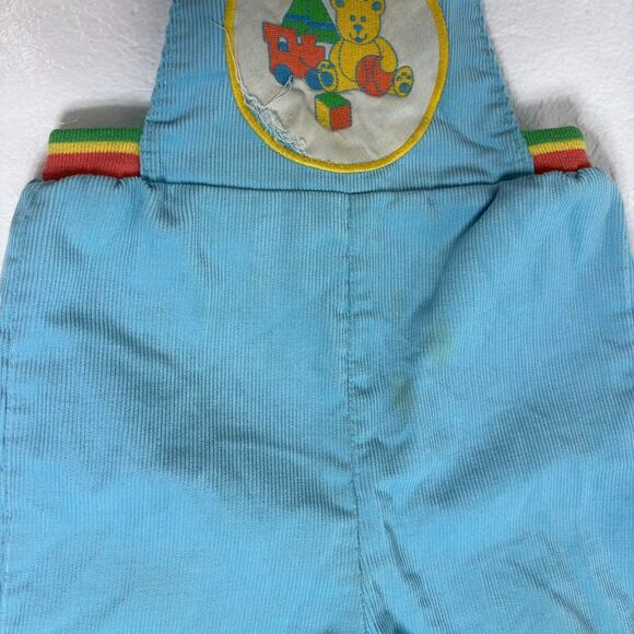 Health-tex Vintage 80s Blue Yellow Bear Bib Overalls 24 Months Corduroy - Picture 10 of 12